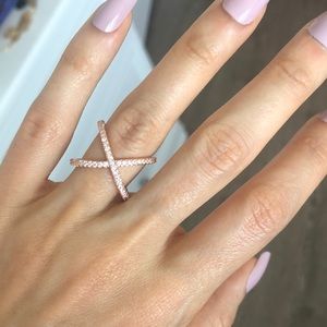 NWT Rose Gold Plated CZ X Ring